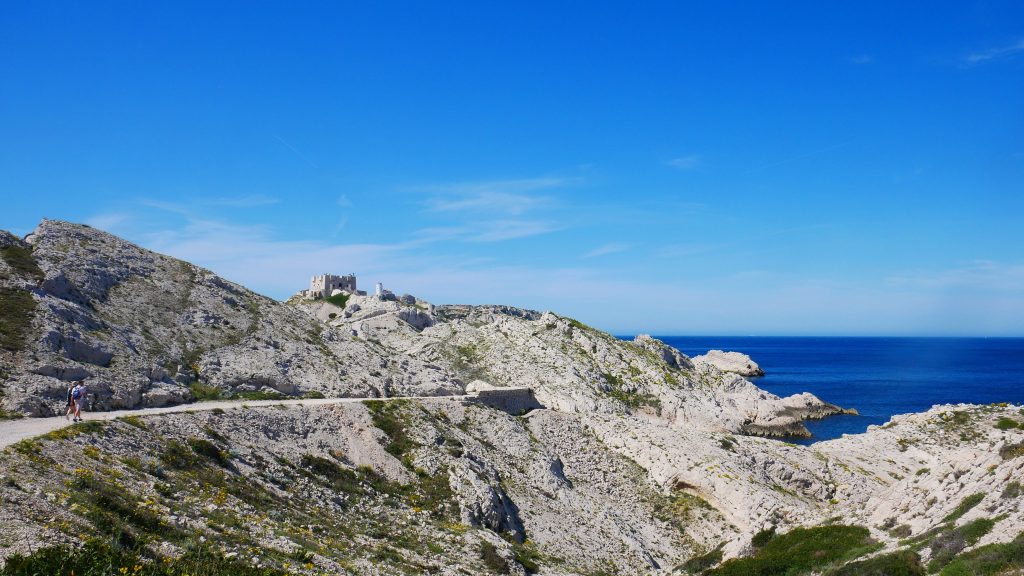 Picturesque landscape of rocky coastline in the Frioul Archipelago, Marseille, France.